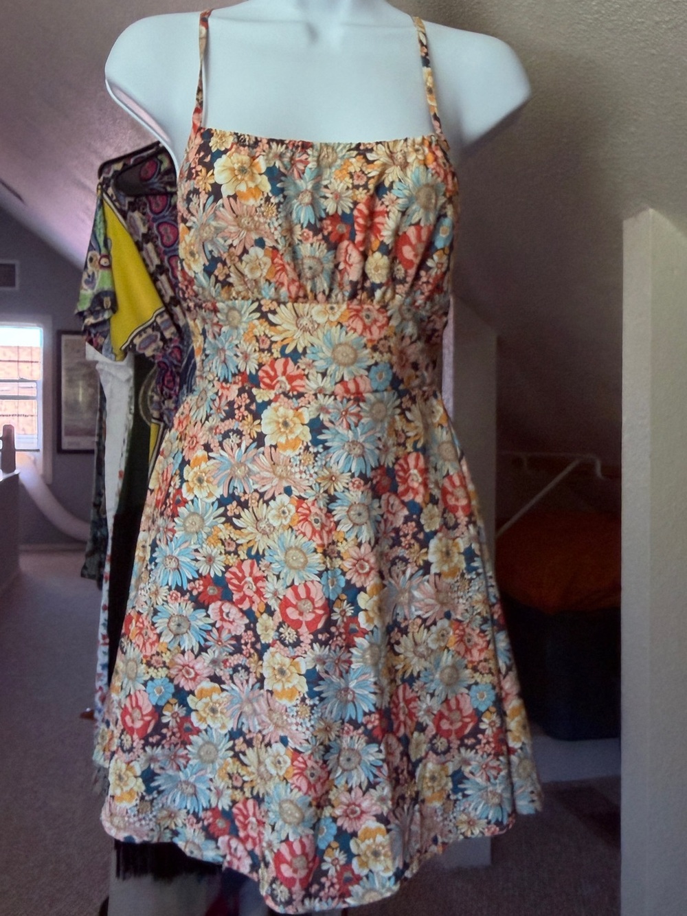 Floral Spaghetti-Strap Mini Dress in Multi-Color